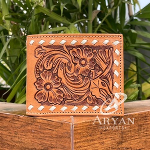 Cartera plegable corta con múltiples posiciones de cuero mecanizado a mano para hombre, carteras con bloqueo RFID de piel de vaca hechas a mano con costuras ultra fuertes - Product Image 1