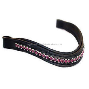 Recién llegado, Productos Ecuestres para montar a caballo, canal vacío hecho a mano, banda para la frente de caballo de cuero acolchado negro con cristales morados - Product Image 4