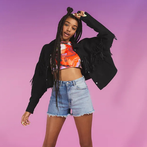 Camiseta recortada con diseño de calidad Premium para mujer, ropa elástica con estampado multicolor, a la moda - Product Image 2