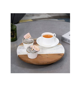 Diseño clásico de madera y mármol Lazy Susan organizador de cocina de forma redonda giratorio Lazy Susan al costo más bajo superventas - Product Image 1