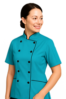 Chaqueta de Chef Profesional de Manga Corta para Mujer, Uniforme Culinario, Colores Personalizados, Polialgodón, para Restaurante, Bar
