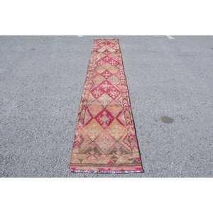 Alfombra tradicional de lana rosa marrón 2,1X12,1 pies clásico Vintage turco tejido plano Patchwork látex rectángulo pasillo diseño 3D - Product Image 1