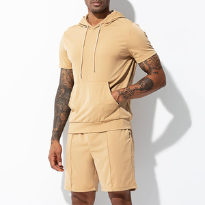 2024 nouveau deux pièces automne Sport tenues Joggers survêtement hommes Streetwear à manches courtes vêtements de sport à capuche Shorts grande taille genou - Product Image 2