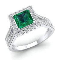 REYES-Bague de fiançailles Halo émeraude 1.25 carats en or 10K, 14K, 18K, moissanite, bijoux fins pour femmes, cadeaux