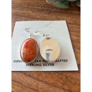 Navajo 14k Gold 18k Gold Plated Drop <b>Earrings</b> Apple Coral & Sterling <b>Silver</b> Dangle with Pearl and Diamond for Weddings - Product Image 5