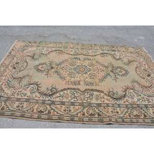 Tapis en laine vert Beige classique 5.9X9.3 pieds Vintage turc plat tissage Patchwork motif pour salon décor couloir utiliser Latex - Product Image 3