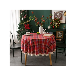 Nappe en dentelle à pompons rouges, mélange coton-lin, 60 x 90 pouces, 195 GSM, 250 TC, finition tissée, motif écossais, pour les fêtes, la salle à manger, le restaurant - Product Image 4