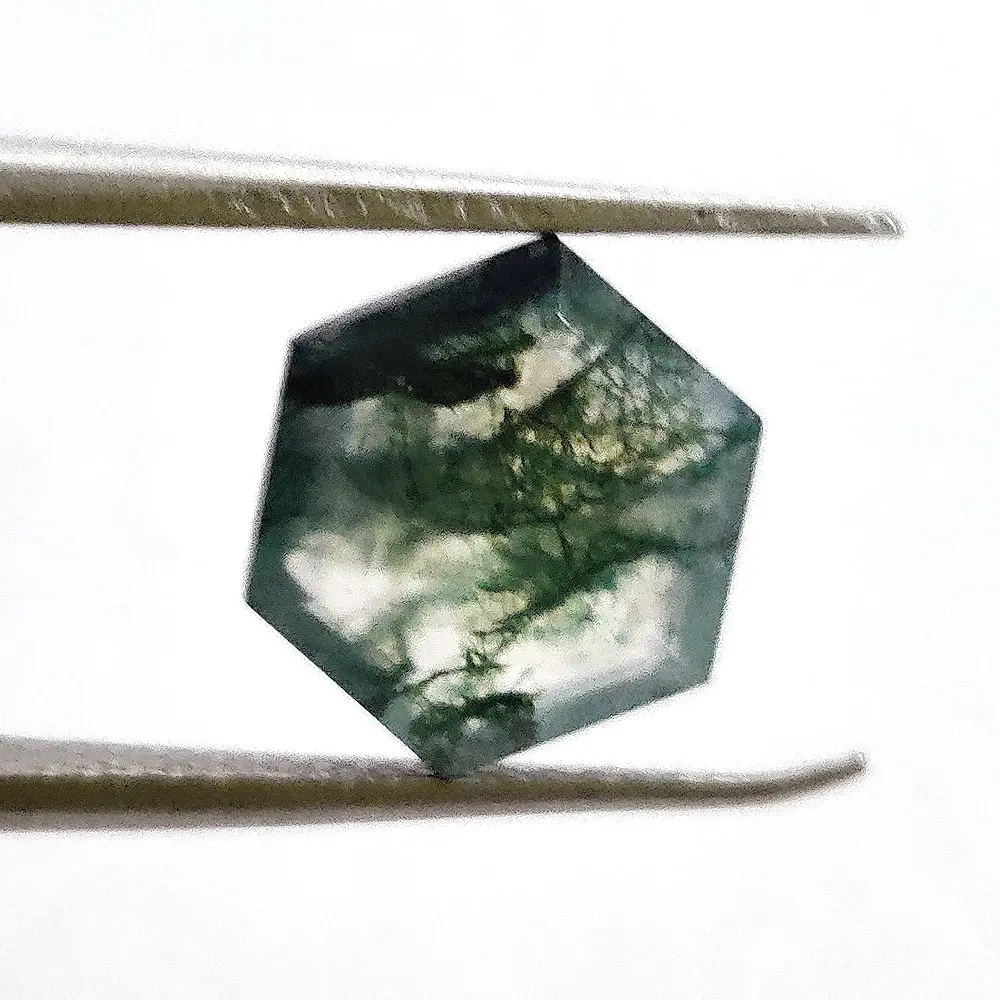Ágata de musgo Natural de 12x12mm, Gema hexagonal de corte verde, faceta hexagonal, piedras preciosas sueltas para anillo, joyería