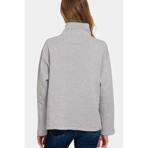 Gran oferta, sudadera personalizada de lana de algodón con media cremallera, sudadera en blanco de manga larga de gran tamaño para mujer, sudadera con cremallera 1/4 - Product Image 2