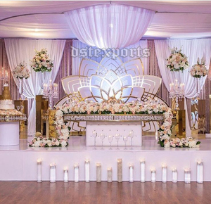 Contemporary Metallic Lotus Monet <b>Wedding</b> Backdrop DST Exports Hot Selling Custom Size Golden Metal <b>Frame</b> <b>Wedding</b> Stage UK Price - Product Image 6