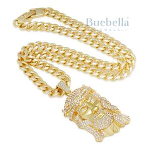 Collar con colgante de lujo Iced Out Our Savior Jesus, cadena de Hip Hop de eslabones cubanos para hombres, estilo rapero, joyería ostentosa de diamantes - Product Image 2