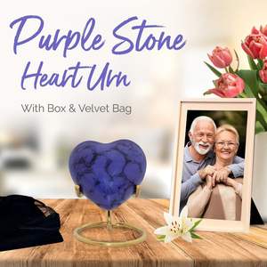 Urna de Corazón púrpura para cenizas-Urna pequeña de recuerdo para mujeres y hombres con soporte y caja-Mini urna púrpura-Honra a tu ser querido - Product Image 2