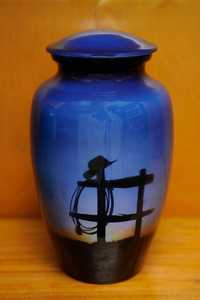 Urne funéraire moderne pour cendres humaines, thème « Dernière Balade du Cowboy », en aluminium écologique, articles funéraires - Product Image 2