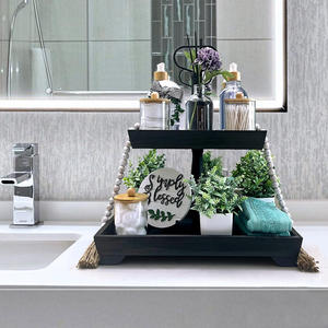 Plateau en bois à 2 niveaux support de décor de ferme avec poignée nourriture Fruits Cupcakes affichage plateau de service rustique à plusieurs niveaux pour un usage domestique - Product Image 3