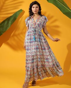 Robe de soirée imprimée décontractée pour femme Style doux respirant et lavable avec décoration en dentelle - Product Image 5