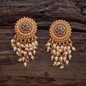 Boucles d'oreilles chandelier antiques en or 18 carats avec zircon, design floral vintage, pour mariage, fête, bijoux vintage polyvalents - Product Image 1