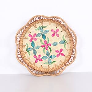 Décor à la maison plateau en rotin combinant nacre décoratif rotin plateau de service affichage thé assiette de fruits fabriqué au Vietnam - Product Image 2