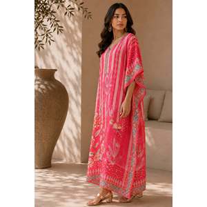 Robe Kaftan Maxi Élégante en Chiffon Crocheté pour Femme - Longueur Ras du Sol, Tenue de Soirée Modeste, Taille Unique (du XS au Plus) - Product Image 6