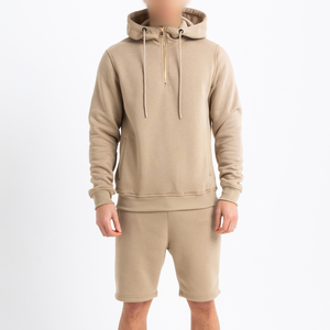 Custom <b>Men's</b> Summer Sports Set 100% Cotton Zip up Hoodie and Shorts Printed Logo Plus Size High Street Style - Product Image 1