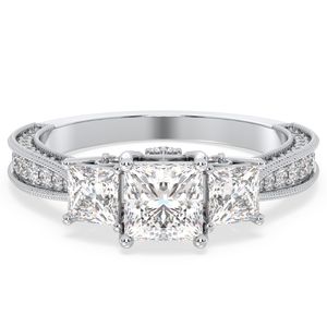 REYES Bague de fiançailles élégante en moissanite taillée princesse à trois pierres en argent sterling 925 pavé, cadeau d'anniversaire, bijoux fins - Product Image 1