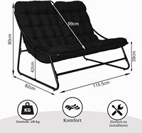 Chaise longue double extra large pour l'extérieur, pour 2 personnes, chaise longue de jardin, coussin épais, pour piscine, jardin, cour