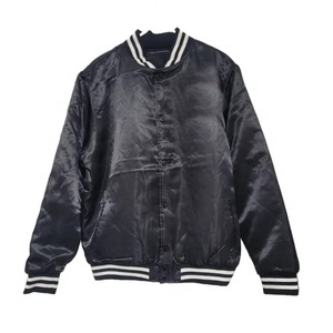 Best Quality Fashion Bulk Bomber Silk Satin <b>Stand</b> Collar Embroidery Front Logo Super Unisex Custom Baseball Varsity Jacket - Product Image 1