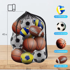 Sac de rangement grande capacité en maille polyester 300D pour ballons de football et de basketball, idéal pour l'entraînement d'équipe, avec fermeture éclair et tissu résistant - Product Image 4