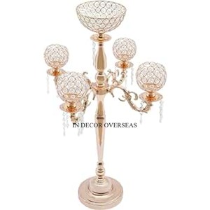 Candelabro de decoración de boda con cuentas de cristal transparente y chapado en oro de alta calidad Metal de calidad Superior 5 brazos aspecto precioso - Product Image 5