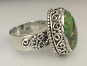 Bague ovale en cuivre vert turquoise en argent sterling fait à la main bijoux de mode - Product Image 3