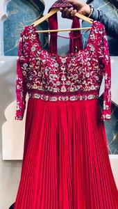 Robe de soirée indienne longue de couleur rouge, robe de costume ANARKALI SALWAR au prix de gros en tissu GEORGETTE avec broderie - Product Image 2