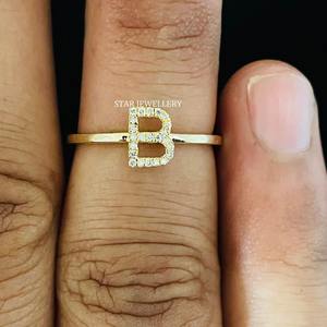 14K Solid <b>Gold</b> Natural Diamond Initial <b>Dainty</b> <b>Ring</b> - Product Image 3