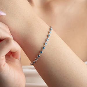 NOVAMART Fine Hallmark <b>Silver</b> Little Blue Heart Fashion <b>Charm</b> <b>Bracelet</b> Wholesale Export - Product Image 1