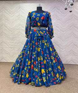 Secuencia de bordado Georgette de último diseño con Zari Work Gorgeous Anarkali Lehenga Choli Dupatta Venta al por mayor Ropa de fiesta étnica ApparelGarment - Product Image 1