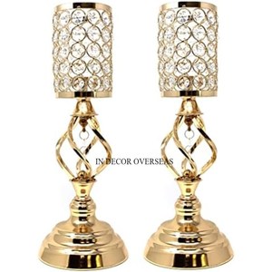 Modern Creative Art Designer High Grade Gold Plated Superior Quality Metal Crystal Beaded Luxury <b>Candle</b> <b>Stick</b> <b>Holder</b> From India - Product Image 1