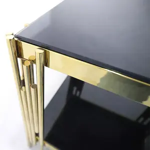 Table basse en fer de forme carrée au Design Antique, cadre de finition dorée avec table basse en verre pour la décoration de la maison. - Product Image 3