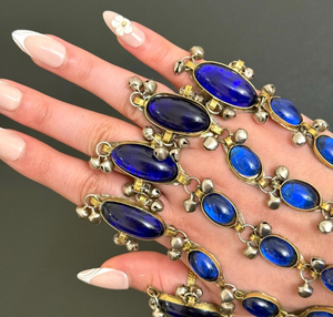 Stunning Tribal Kuchi Bracelet With Deep Royal <b>Blue</b> Lapis Style Cabochons And Danging Silver Bells Cascading From An Ornate - Product Image 2