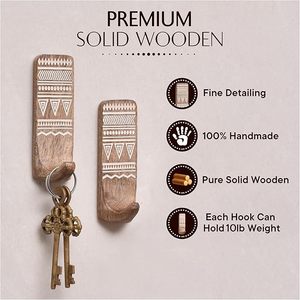 Boho Style Wooden Adhesive <b>Hooks</b> Decorative Sticky <b>Wall</b> <b>Hooks</b> With No Damage Drywall <b>Key</b> Holder and Clothing Hanging Storage - Product Image 4