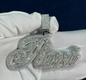 Moissanite blanco redondo y forma de baguette colgante de litro personalizado Moissanite colgante de plata esterlina colgante de HIP HOP - Product Image 2