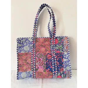 Sac fourre-tout écologique fait main, imprimé au bloc et brodé, léger, lavable, réutilisable pour un usage quotidien, doublure en coton - Product Image 6