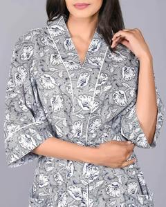 Nueva llegada Unisex algodón bloque de mano impreso verano ropa de dormir ropa de playa Mini vestido elegante Floral Kimono camisa de lujo gratis - Product Image 4