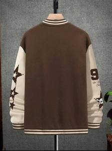 Blouson universitaire oversize pour homme, style streetwear, hiver, broderie lettres, couleurs contrastées, en cuir de vachette imperméable - Product Image 3