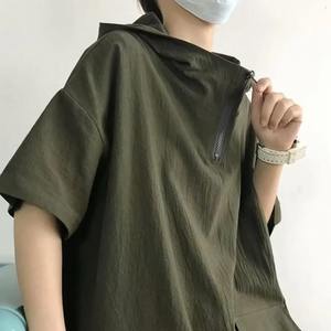 Men <b>Short</b> <b>Sleeve</b> Hoodie <b>Sweatshirt</b> Solid Loose Zipper Fashion Zip up Pocket Hip Hop Hooded Summer <b>Sweatshirts</b> Pullover - Product Image 3