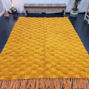 Tapis Beni Ourain tufté à la main moutarde unie Taille personnalisée Tapis marocain à carreaux Shag & Boho Tapis à carreaux en laine - Product Image 2