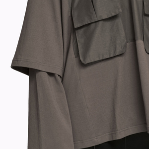 เสื้อยืดผู้ชายแขนยาวสองชั้นแขนยาวกระเป๋าผ้าฝ้าย100% โอเวอร์ไซส์ - Product Image 4