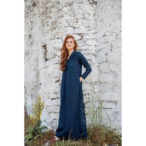 Robe maxi à manches courtes pour femmes, 100% coton, écologique, lavable, décontractée, avec taille naturelle, manches évasées et poches latérales - Product Image 3
