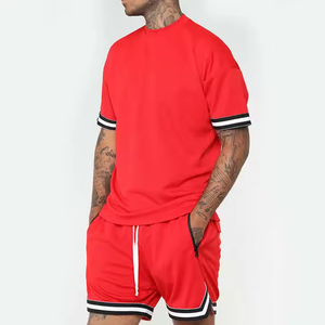 Ensemble de vêtements pour hommes, été, respirant, 100% coton, lavé, teint, délavé, tendance, marque, style streetwear, déchiré, manches courtes - Product Image 2