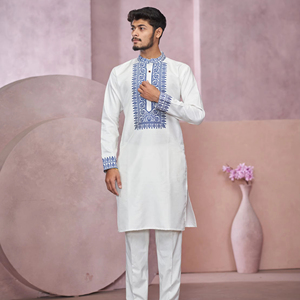 Mate azul jaqcuard Kurta Virat caja algodón Kurta celebridad kurta - Product Image 3