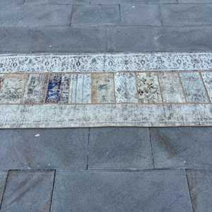 Tapis turc, tapis de couloir vintage 2,1x8 pieds, tapis bleu et blanc style sud-ouest - Product Image 3