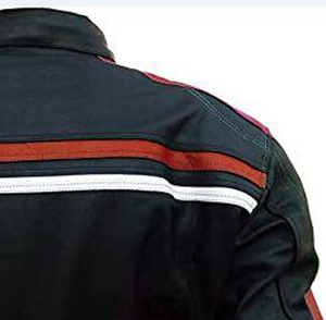 แจ็คเก็ตนักแข่งหนังแท้คุณภาพสูงสำหรับผู้ชาย ตัดเย็บตามสั่ง สีพื้น แต่งแถบตัดกัน แฟชั่นใหม่ ปักลาย ตกแต่งขนสัตว์ - Product Image 5