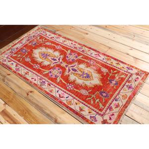 2.7x5.4 ft Rug, Vintage Turkish Rug, <b>Red</b> Ikat <b>Wool</b> Rug - Product Image 4
